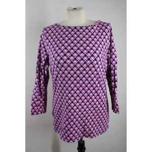 Talbots Size M Pink Navy Blue Floral Geometric Boatneck 3/4 Sleeve Tee Top